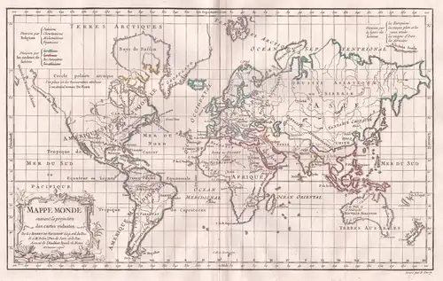 Mappe-Monde suivant la projection des cartes reduites - Weltkarte / World map / mappemonde