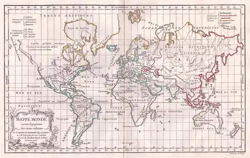 Mappe-Monde suivant la projection des cartes reduites - Weltkarte / World map / mappemonde