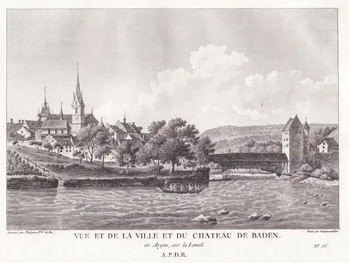 Vue et de la Ville et du Chateau de Baden. en Argeu sur la Limatt - Baden im Aargau  / Schweiz Suisse