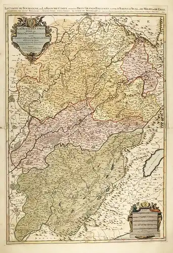 La Franche Comté divisée en trois grands balliages scavoir d'Amont, d'Aval, du Milieu, de Dole, subdivisés en