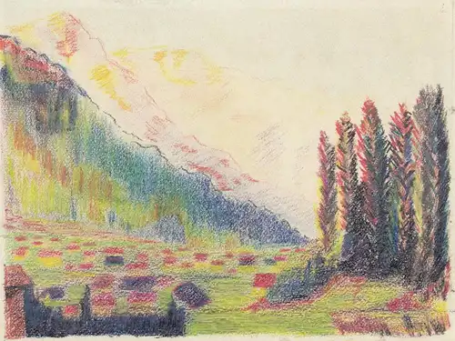 (Berglandschaft mit Bäumen. / Mountain landscape with trees.)