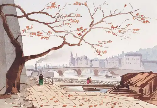 (Stadtlandschaft mit Brücke / City view with bridge.)