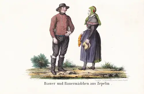 Bauer und Bauernmädchen aus Zepelin - Zepelin LK Rostock Tracht Trachten Mecklenburg-Vorpommern (Aus: Meklenbu