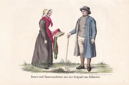 Bauer und Bauernmädchen aus der Gegend von Schwerin - Schwerin Bauern Tracht Trachten Mecklenburg-Vorpommern (