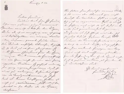 Eigenhändiger Brief mit Unterschrift von 1844 / Autograph letter with signature