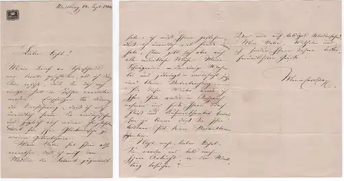 Eigenhändiger Brief mit Unterschrift von 14. September 1844. / Autograph letter with signature