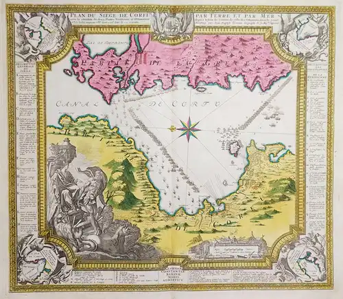 Plan du Siege de Corfu par Terre et par Mer avec la situation de deux Flottes Venitienne et Ottomanne depuis l