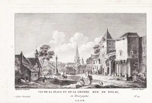 Vue de la Place et de la Grande Rue de Nolay, en Bourgogne - Nolay Cote d'Or Bourgogne Ansicht view vue
