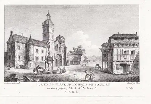 Vue de la Place Principale de Saulieu en Bourgogne, dite St. Andoche - Saulieu Basilique Saint-Andoche Cote-d'
