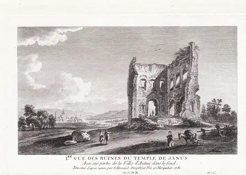 I.re. Vue des Ruines du Temple de Janus. Avec une partie de la Ville d'Autun dans le fond. - Autun Temple de J