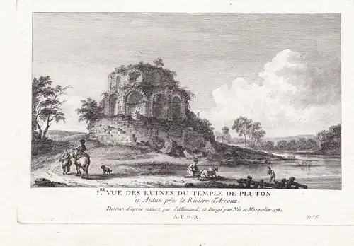 I.re. Vue des Ruines du Temple de Pluton a Autun pres la Riviere d'Arroux. - Autun Temple de Pluton Pluto Saon