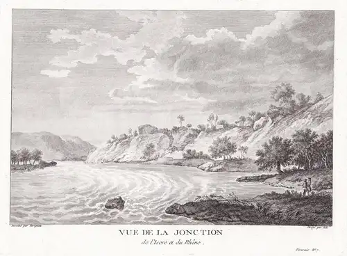 Vue de la Jonction de l'Isere et du Rhône. - Isere Rhone jonction Auvergne riviere Ansicht view vue