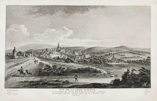 Vue de la Ville d'Autun en descendant du coté du Fauxbourg, et de la Riviere d'Arroux - Autun Saone-et-Loire B