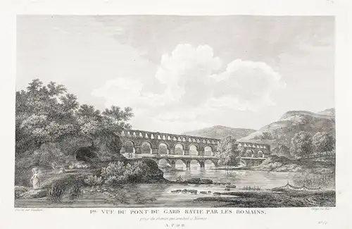 1re. Vue du Pont du Gard batie par les Romains prise du chemin qui conduit a Nismes - Pont du Gard Gardon aque