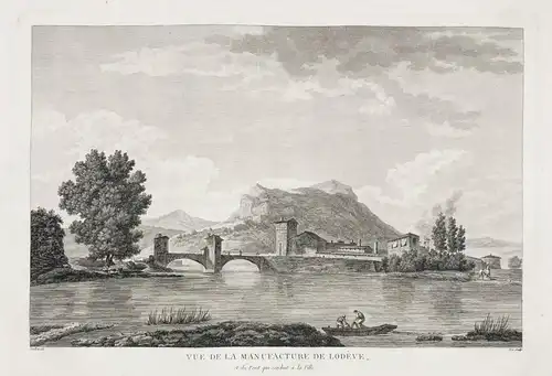 Vue de la Manufacture de Lodeve et du Pont qui conduit a la Ville - Lodeve Occitanie manufacture Herault Ansic