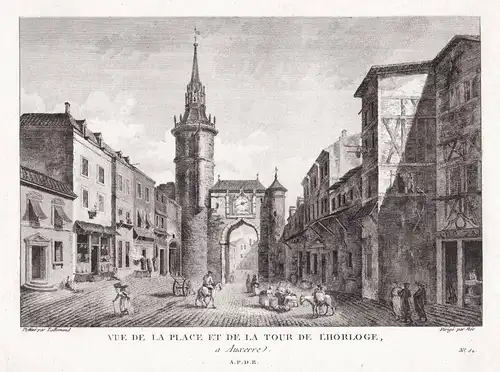 Vue de la Place et de la Tour de l'Horloge a Auxerre. - Auxerre Tour de l'Horloge Yonne Bourgogne Frankreich F