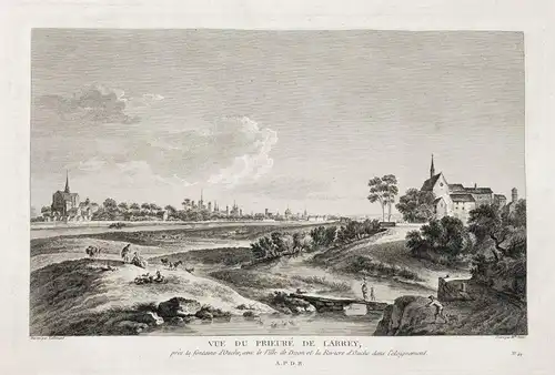 Vue du Prieuré de Larrey, pres la fontaine d'Ouche, avec la Ville de Dijon et la Riviere d'Ouche dans l'eloign