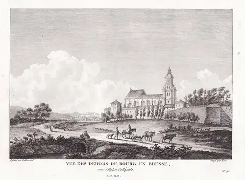 Vue des Dehors de Bourg en Bresse, avec l'Eglise Collegiale. - Bourg-en-Bresse eglise Ain Auvergne Ansicht vie