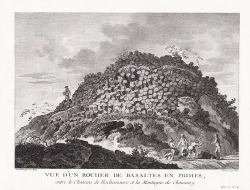 Vue d'un rocher de Basaltes en Primes, entre le Chateau de Rochemaure et la Montagne de Chanivary. - Pic de Ch