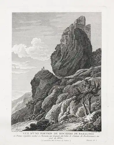 Vue d'une portion de Rochers de basaltes en Primes reguliers incline a l'horison, sur lesquels fut batie le Ch