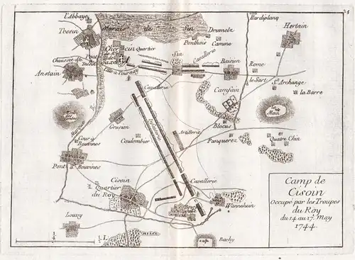 Camp de Cisoin occupé par les Troupes du Roy du 14. au 17. May 1744 - Cysoin Wannehain Chereng Gruson Camphin-