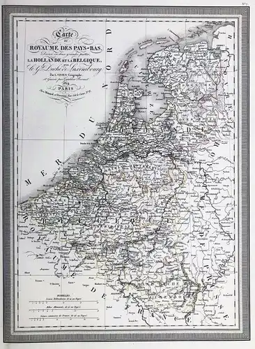 Carte du Royaume des Pays-Bas divise en deux grandes parties, la Hollande et la Belgique avec le G.d. Duche de