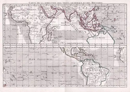 Carte de la Direction des Vents Generaux et de Moussons - world map Weltkarte Mappemonde winds Monsun monsoon