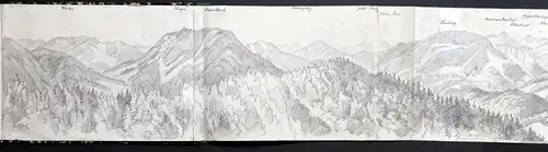 Panorama vom Heiligenstein bei Weyer. Gezeichnet und aufgenommen 6. 9.1876 von W. L. - Alpen / Traunviertel /