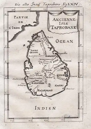 Ancienne Isle Taprobane - Sri Lanka Ceylon island Asia Asien map Karte
