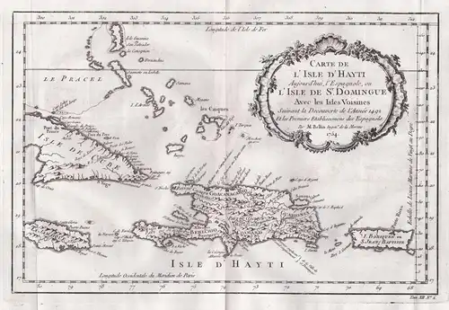 Carte de l'Isle d'Hayti Aujourd'hui l'Espagnole, ou l'Isle de St. Domingue - Hispaniola island Cuba Kuba Haiti
