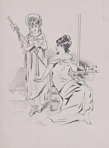 (A woman sitting on a chair, a woman in costume behind her) - woman femme Frau / Kostüme costumes / Parisian f
