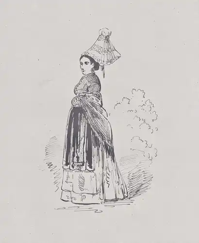 (Elegantly dressed woman wearing a large hat) - Mode fashion / Kostüme costumes