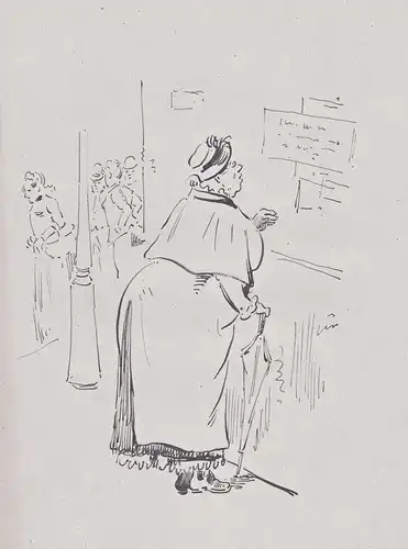 (Older woman reading a note on a wall/notice board)
