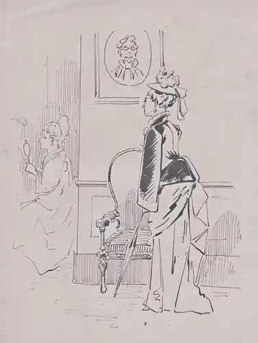 (Interior scene with two women dressed in late 19th-century fashion) - women Frauen femmes / Mode fashion / Ko