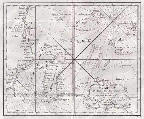 Carte de toutes les Isles connues a la Coste de Zanguebar et Madagascar - Madagascar island Insel Kenya Tanzan