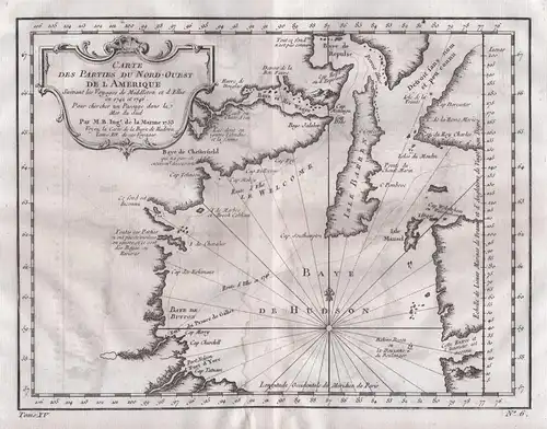 Carte des parties du nord-ouest de l'Amerique - Hudson Bay Canada map Karte America Kupferstich