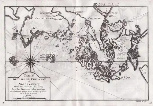 Carte de l'Isle de Cheu-Chan ou Isle de Chusan - Zhoushan Island Insel Karte map China Asia Kupferstich