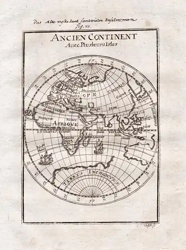 Ancien Continent avec plusieurs Isles - Antique World Europe Asia Australia map