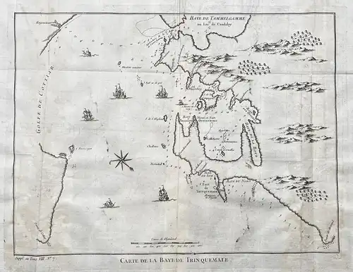 Carte de la baye de Trinquemale - Trincomalee Sri Lanka island Insel Indien India Asien Asia Kupferstich