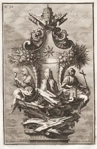 Design for ornamental object with two women personifying Faith and the coat of arms of Pope Clement XI / Silbe