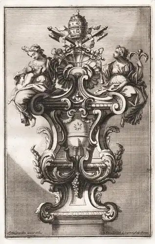 Design for ornamental object with two women personifying Faith and Charity and the coat of arms of Pope Clemen