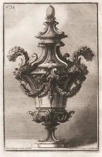 Vase with two grotesque heads and garlands with flowers and fruit / Gefäß / Silber silver silversmith design b
