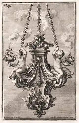 Kronleuchter Chandelier with two putti with incense burners / candelabra Kandelaber Leuchter / silver Silber s