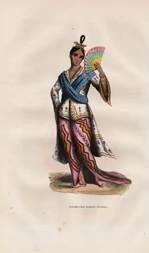 Marama-Frau höhern Standes - Marama noble woman Adel Asien Asia Tracht Trachten costumes Graphik handkoloriert