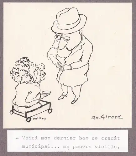 -Voici mon dernier bon de credit municipal...ma pauvre vieille. - Bettler beggar / caricature Karikatur Nation