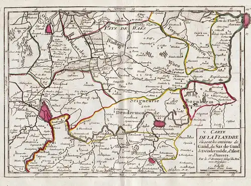 Carte de la Flandre ou sont les Environs de Gand, du Sas de Gand, de Dendermonde, d'Alost et d'Anvers - Vlaand