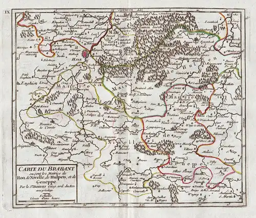 Carte du Brabant ou sont les Mairies de Roo, de Nivelle, de Hulpen, et de Geneppe. - Geneppe / Halle / Waterlo
