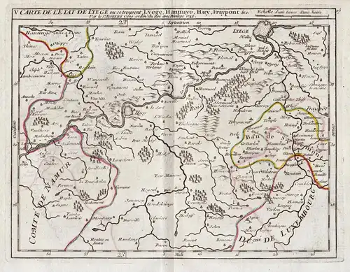 V. Carte de l'Etat de Lyege ou se trouvent Lyege, Hannuye, Huy, Fraypont &c.. - Liege / Huy / Region Wallonne