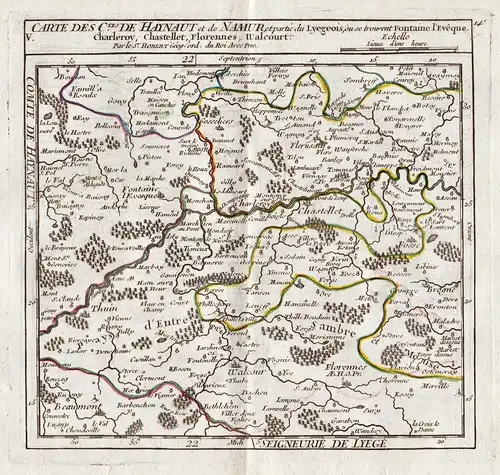 V. Carte des C.tes de Haynaut et de Namur, et partie du Lyegeois, ou se trouvent Fontaine l'Eveque, Charleroy,