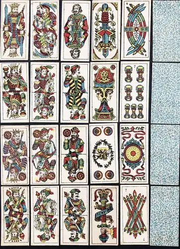 (Complete set of Italian Miniature Playing Cards in Venetian pattern / Italienische Miniatur-Spielkarten) - Ka